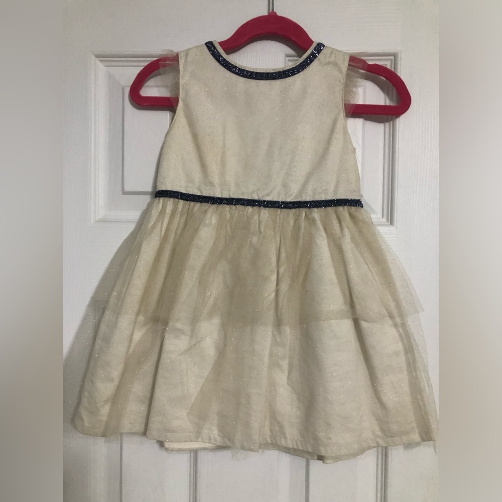 Carters girls size 24 months cream sparkly dress with blue‎ sparkly trim